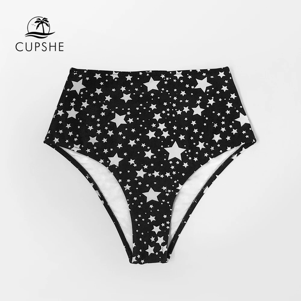 CUPSHE принт со звездой черный высокая талия бикини низ женские сексуальные тонкие