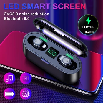 

TWS F9 Wireless Earphone Bluetooth 5.0 Wireless Bluetooth Headphone LED Display With 2000mAh Power Bank Headset And Microphone