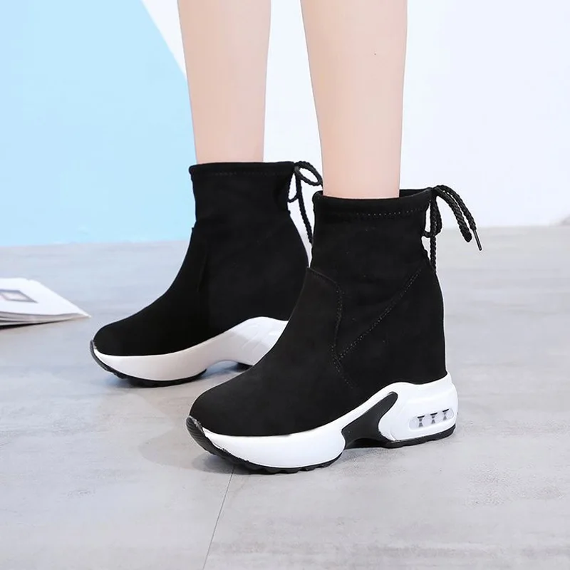 

Autumn Casual Shoes Women Boots Winter Slip-on Flock Sport Ankle Boots Fashion Air Cushion Platform Ladies Shoes Wedges Botas