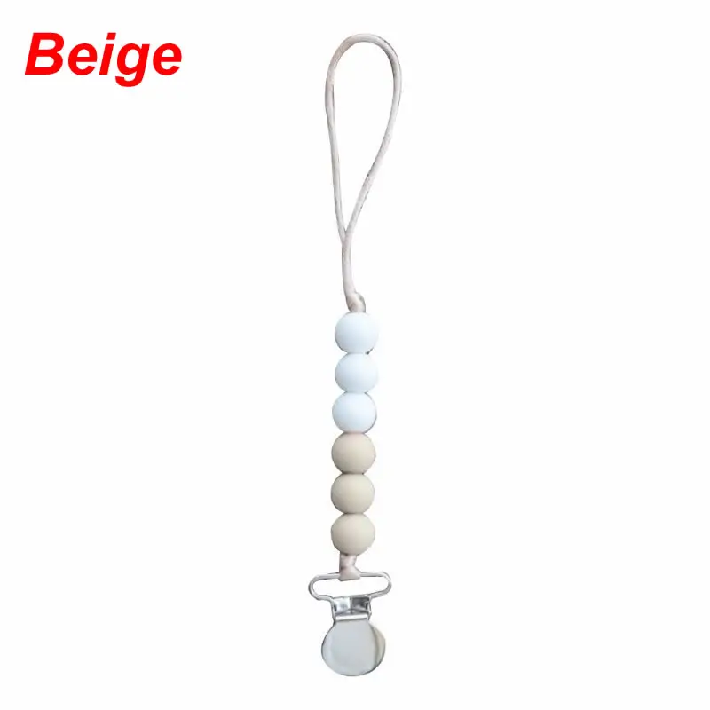 Dummy Clips Baby Boys Girls Pacifier Chain Infants Silicone Beaded Teething Toys Soothie Pacifier Holder Clips Baby Shower Gift - Цвет: Beige