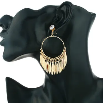

Women Jewelry European and American Exaggerated Tassel Long Earrings Metal Piece Earrings