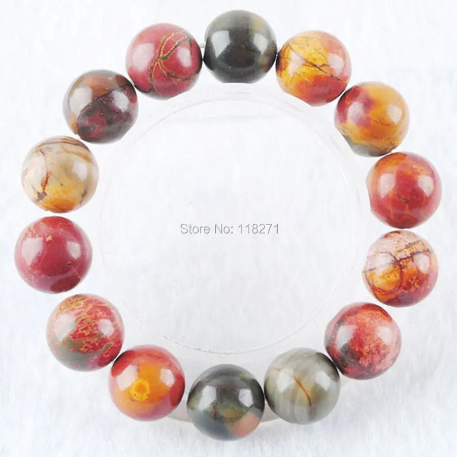 WOJIAER Пикассо Jaspers камень драгоценный КРУГЛЫЙ 14 мм бусины стрейч браслет 7 дюймов ювелирные изделия PK3066