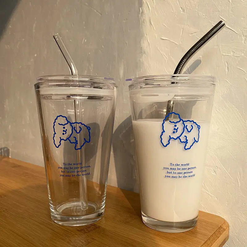 Wudruncy Korean Ins Glass Straw Cup White Letter Print Coffee Milk Juice  Glasses Large Capacity Heat-resistant Water Bottle Cute - Straw Cup -  AliExpress