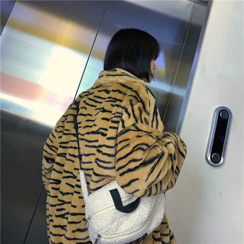 discount  Focal20 Streetwear Zebra Tiger Pattern Women Zipper Jacket Retro Winter Warm Women Coats Fashion Pl