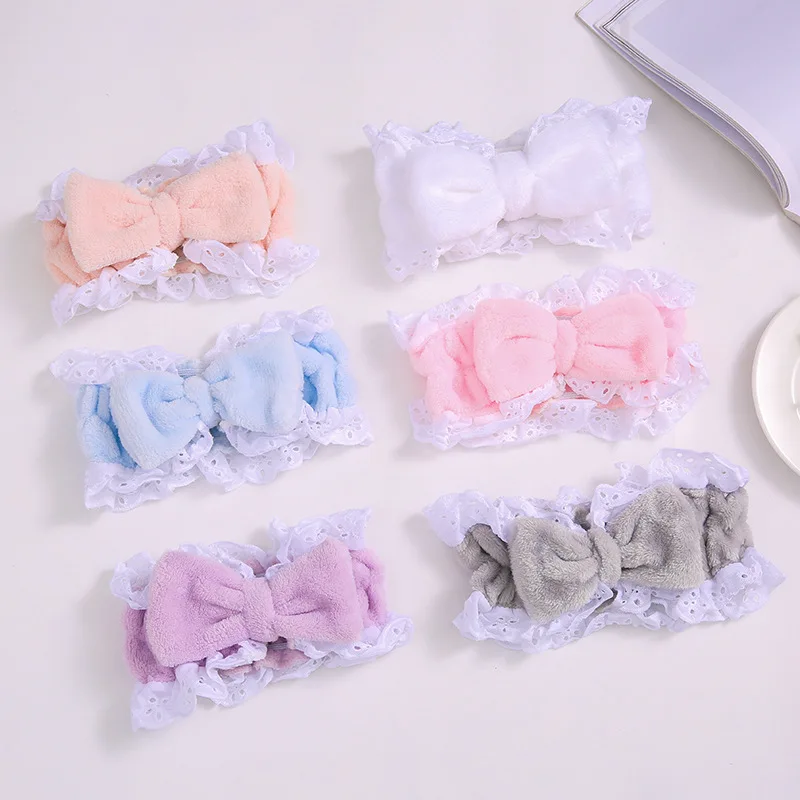 

Cute Kids Adult Girls Headband Bowknot Lace Soft Headwear Flowers Solid Cotton Accessories