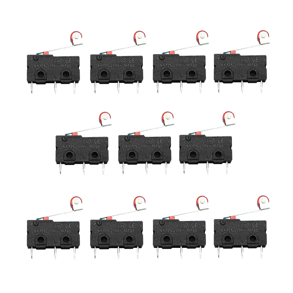 

10 Pcs 5A AC 125V-250V Mini 3PIN SPDT Micro Limit Switch Roller Lever Arm Snap Action Switch