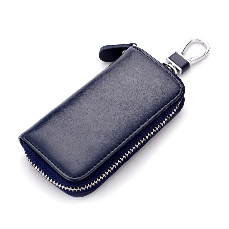 Натуральный кожаный брелок многофункциональная сумка для ключей Органайзер коровья шкура кошелек держатель ключница автомобильный маленький чехол для ключей - Цвет: Синий