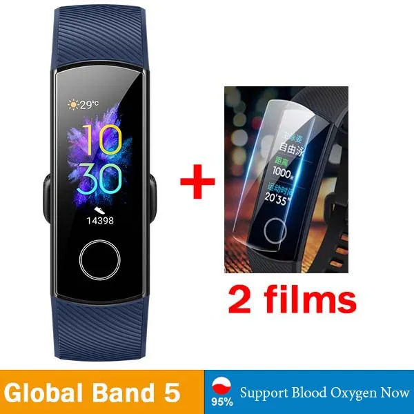 G band5 Blue n 2f Умный Браслет huawei Honor Band 5, 4, 0,95 дюйма, трекер, умный OLED, для плавания, водонепроницаемый, Bluetooth, фитнес-трекер, сенсорный экран - Цвет: G band5 Blue n 2f