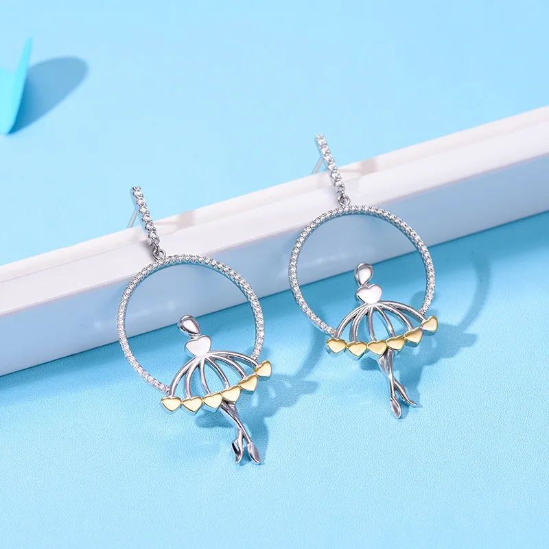 

LK original design European and American style 925 sterling silver earrings ballet girl with diamond earrings fashion