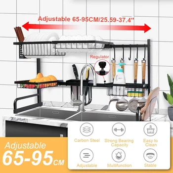 

Kitchen Shelf Organizer Dish Drying Rack Over Sink Utensils Holder Bowl Dish Draining Shelf Kitchen Storage Countertop Organizer