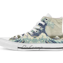 Hokusai большая волна от Kanagawa Япония Японский деревянный блок печати дышащие Повседневные высокие на шнуровке холщовая обувь кеды