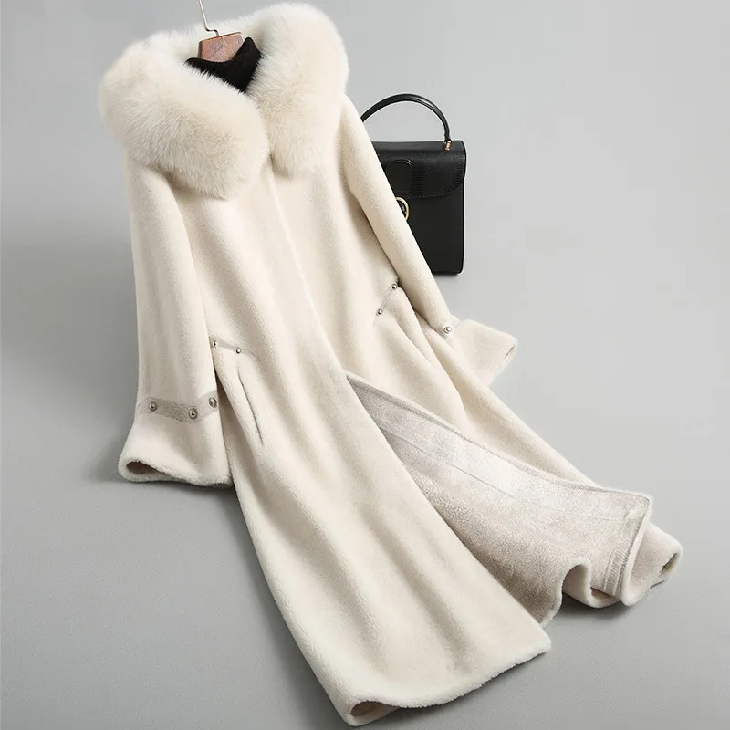 

Real Fur Coat Women Sheep Shearling Winter Coat Women Fox Fur Collar Wool Jacket Women Clothes 2019 Manteau Femme 6608 YY1083