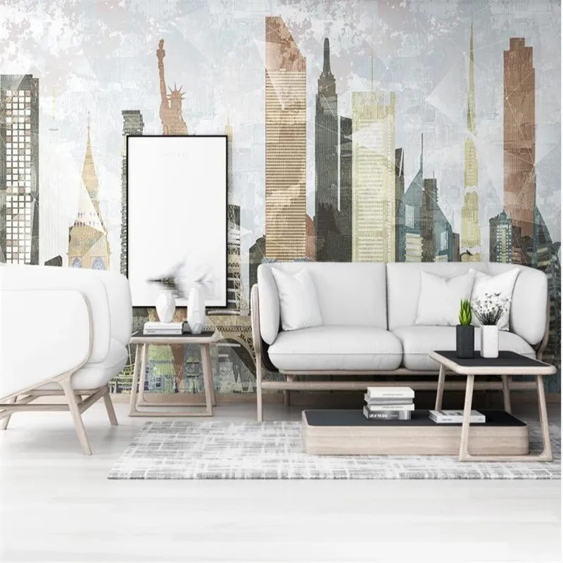 Large 3D Wallpaper Mural Custom Modern City Architecture Abstract Geometric Lines Background Wallpaper Mural