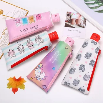 

Toothpaste Pencil Case School Unicorn Cat PencilCases for Boy Girl Stationery Student Banana Zipper Pen Box Leather Pencil Bag