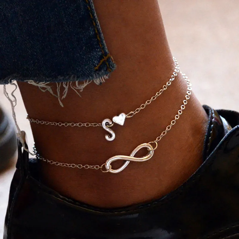 Modyle A-Z Letter Initial Anklets For Women Silver Color Heart Anklet Bracelet Alphabet Female Leg Chain Fashion Foot Jewelry Modyle A-Z Letter Initial Anklets For Women Silver Color Heart Anklet Bracelet Alphabet Female Leg Chain Fashion Foot Jewelry
