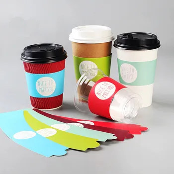

50pcs Disposable coffee cup thick white paper cup milk tea hot drink takeaway packaging cups with lid and insulation cup set