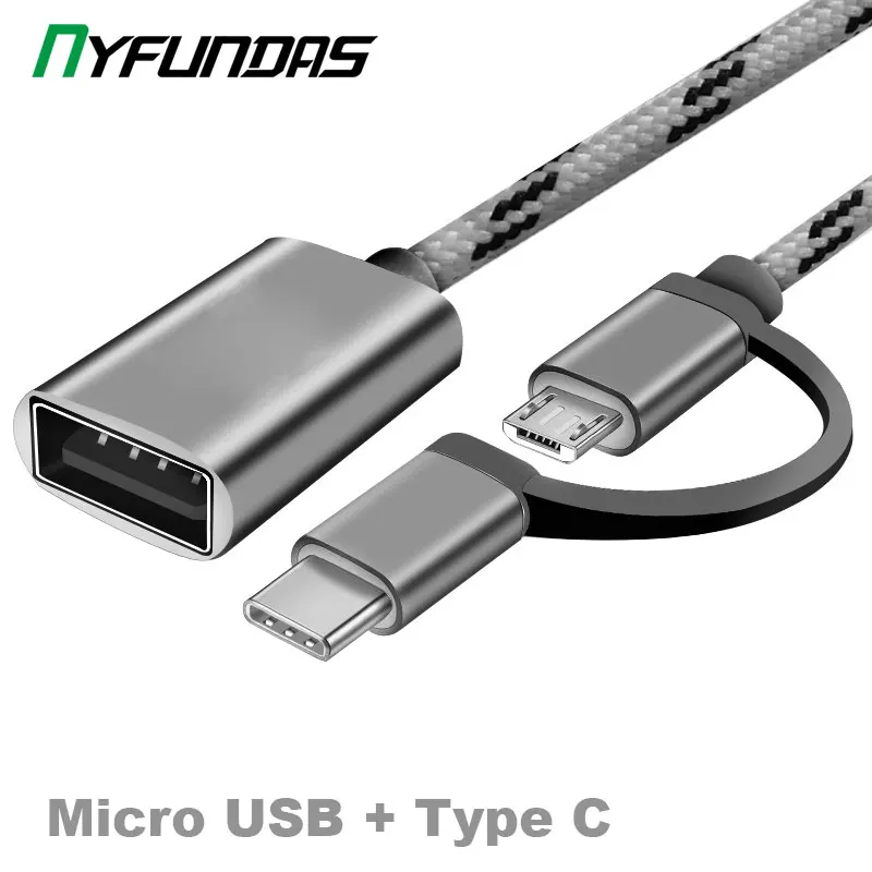 2 в 1 USB 3 0 OTG адаптер кабель для Xiaomi Mi Redmi Note 8 Samsung Huawei MacBook нейлоновая оплетка Micro Type C
