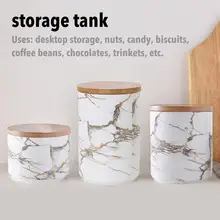 Современный керамический резервуар для хранения в скандинавском стиле, Белая Мраморная деревянная крышка, Герметичная Бутылка для хранения и банка, украшение для кухни, резервуар для хранения