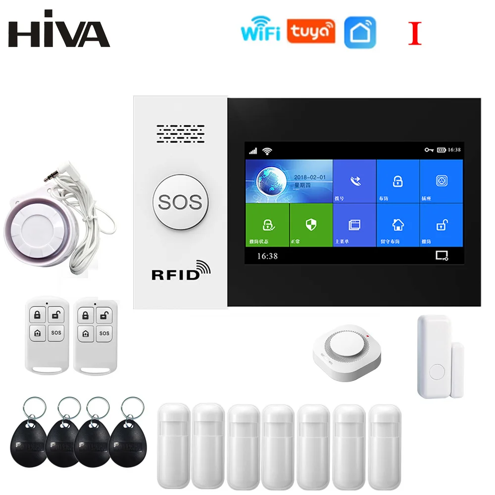 HIVA Alarm Systems Security Home Wifi Gsm with Pir Motion Sensor Tuya Smart Life Alarm work with Alexa elderly emergency button Alarms & Sensors