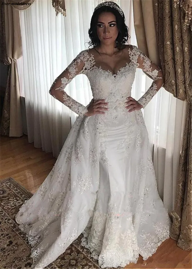 Vestido De Noiva Свадебные платья русалки со съемной юбкой кружево с аппликацией и бисером плюс размер свадебные платья невесты