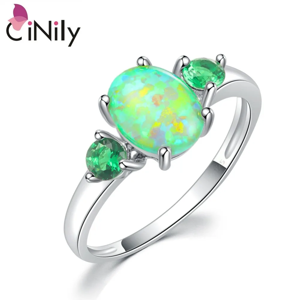 

CiNily Olive Green Fire Opal Quartz Stone Rings Silver Finger Ring Natural Minimalist Spring Jewelry Gifts Women Girls