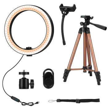 

HFES Bright Ring Light 10 Inch LED Ring Lamp with 50 Inch Retractable Tripod for Makeup Live Video Photography for Youtube