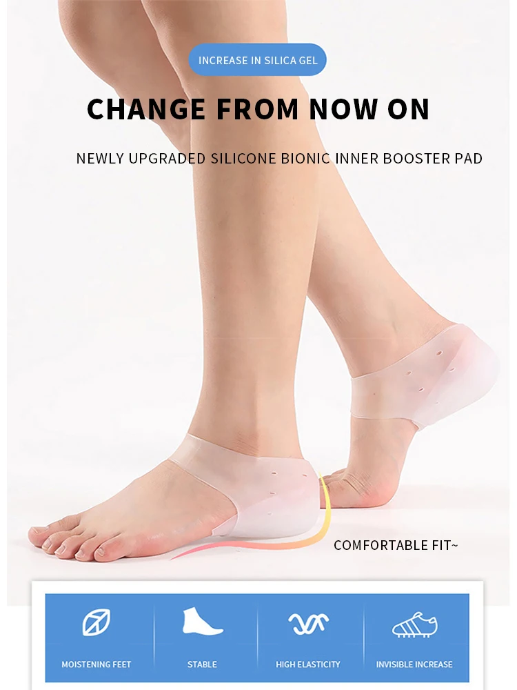Silicone Invisible Height Increase Insoles Elastic Lifting Socks Heel
