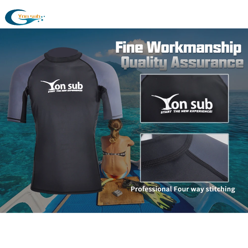 YONSUB-Surf Rash Guard Lycra Short Sleeve Top Quick Dry Kite Surf Windsurf Dive T Shirt UV Wicking Beach Sports Top