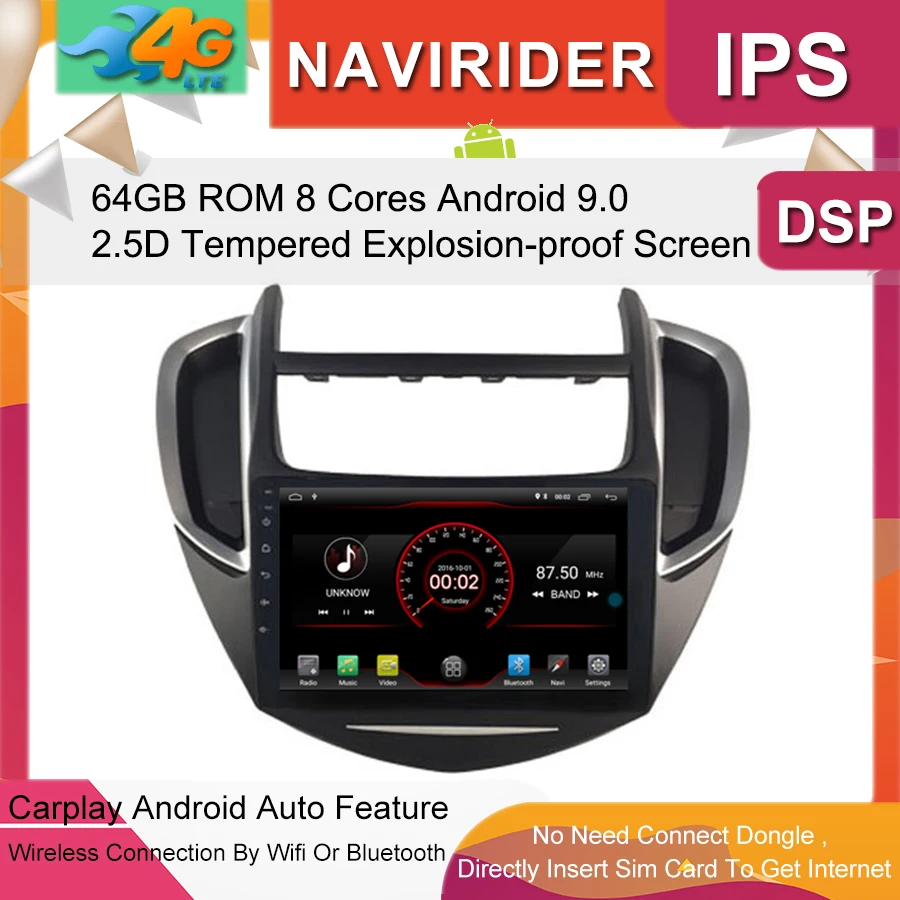 Автомобильный мультимедийный плеер 9 дюймов ips экран монитор gps магнитофон Bluetooth Android 9,0 Для Chevrolet TRAX- Авто Аудио