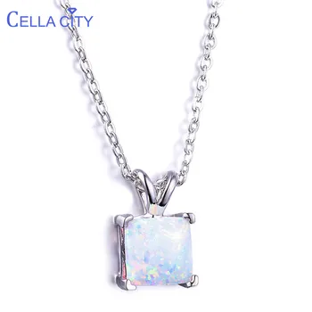 

Cellacity Square Opal Pendant Necklace for Women Silver 925 Jewelry with Gemstones Simple Design Female Neck ornament Wholesale