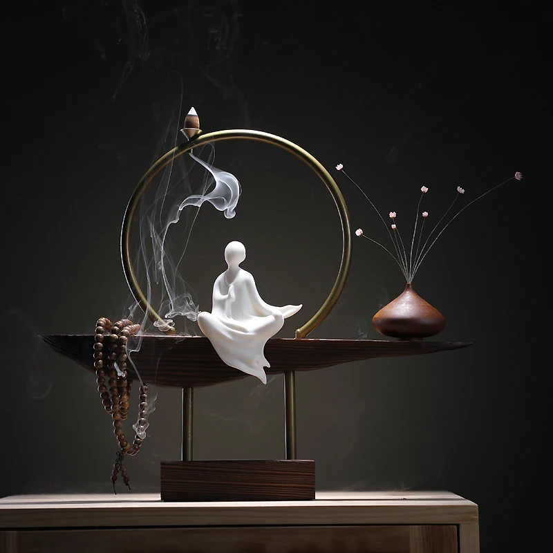 White Incense Burner Buddha Porcelain Monk Backflow Waterfall Smoke Queimador De Incenso Home Decor OO50XL | Дом и сад