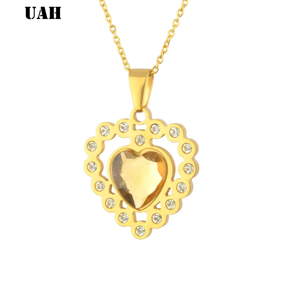 UAH Fashion Tiny Dainty Heart Initial Zirconia Necklace Necklace Stainless Steel Jewelry for women accessories girlfriend gift