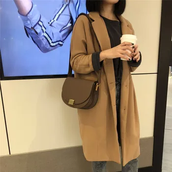 

Cowhide Handbags 2020 New Fashion One Shoulder Diagonal Semicircle Bag Retro Cowhide Wide Shoulder Strap Saddle Bag