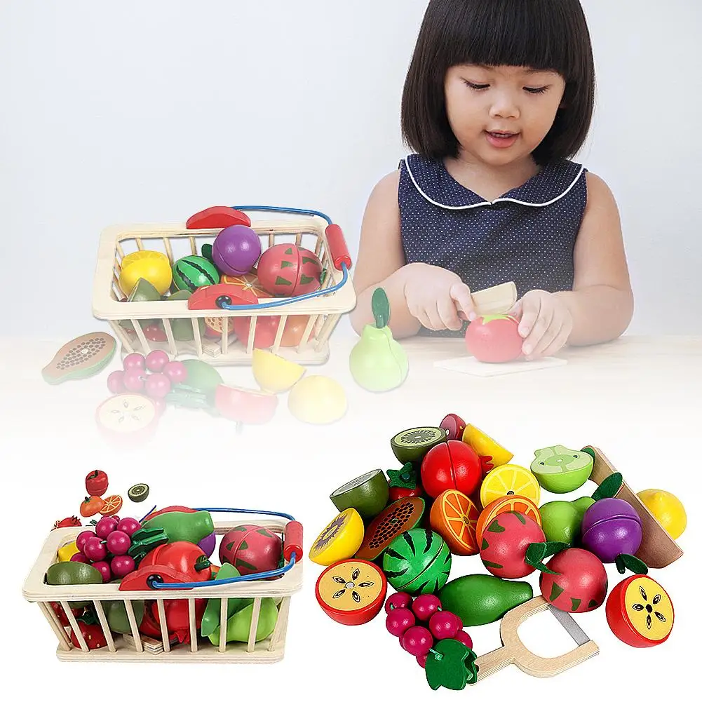 

Kids Wooden Cutting Fruit Food Set Pretend Play Kitchen Kit Early Educational Toys Children Play House Toy For Boys Girls