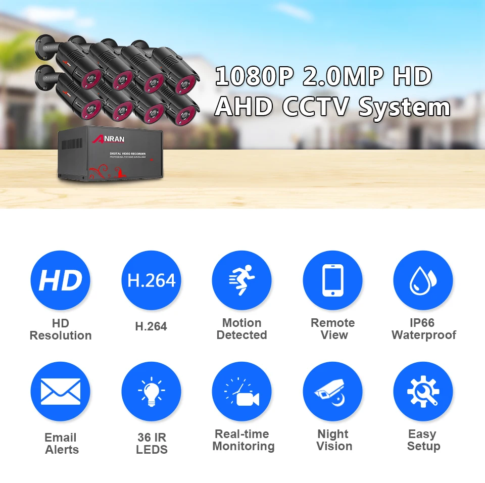 ANRAN 4CH/8CH CCTV Системы 8 шт. 1080P Открытый Защита от атмосферных воздействий Камера AHD DVR Kit День/Ночь Камера видеонаблюдения Системы