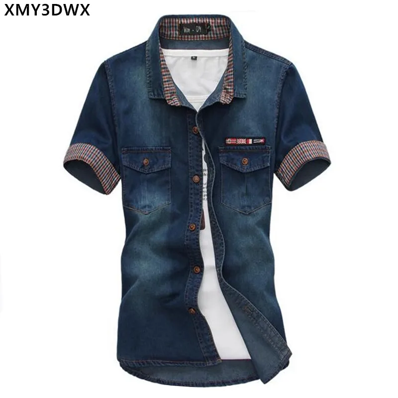 

New 2018 Summer Denim Shirt Men's Cotton Soft&Comfortable Men Shirt Jeans Straight Light Blue Casual short Shirt Male