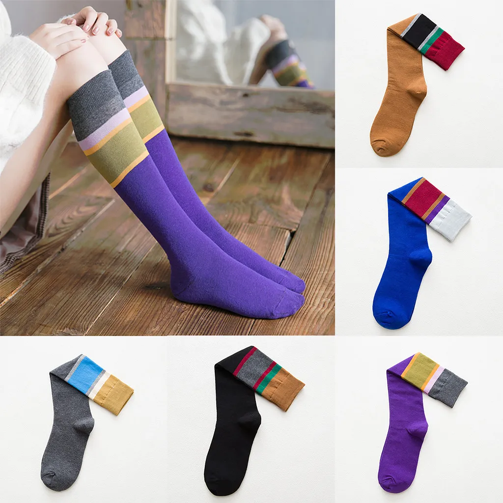 JAYCOSIN Women Harajuku Skateboard Socks Patchwork College Style Knee Socks Fashion Striped Casual Cotton Over Knee Socks Nov08