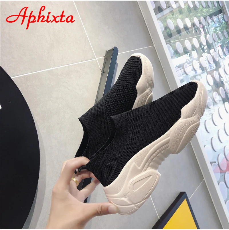 Aphixta/вязаные носки; женские кроссовки из эластичной ткани; женская обувь; дышащие мягкие туфли на плоской подошве; большие размеры 43