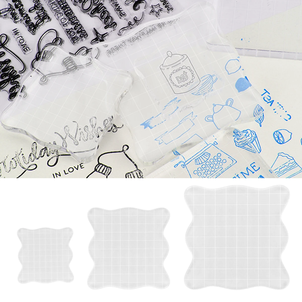 

New Block Pad Acrylic Stamping Blocks Clear Grid Block Set For Scrapbooking Color Stamping Process Essential Tool Dropshipping