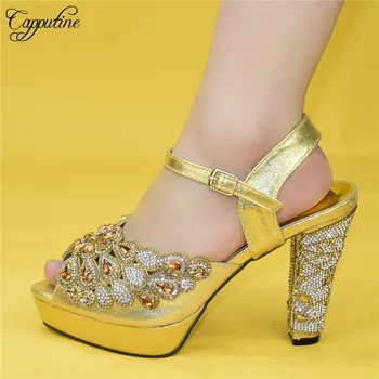 

Pretty Gold Wedding/Party Sandals Women's High Heel Pumps Shoes With Rhinestones 88-27,Heel Height 11CM