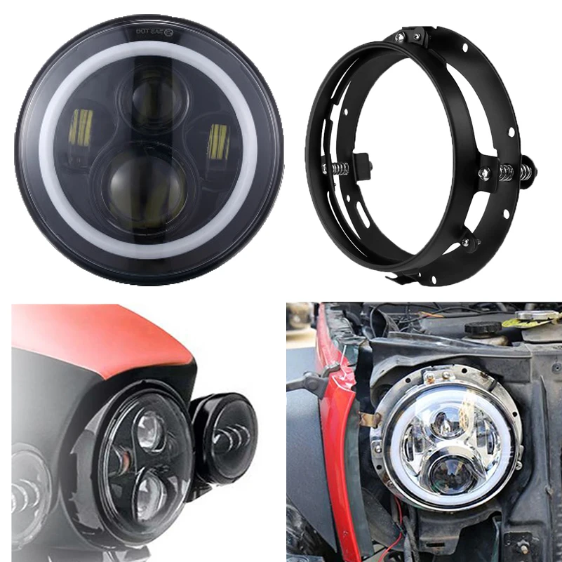 40w halo set B 7-дюймовый круглый светодиодный фонарь 60 Вт дальний/ближний свет DRL ангельские глазки лампа с гало Монтажная 7 ''фара двигателя Кронштейн кольцо для Harley для jeep - Цвет: 40w halo set B