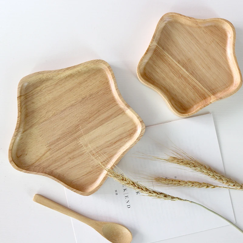 Japan Style Wooden plate love breakfast plate western bread plate star snack plate oak grid Tray