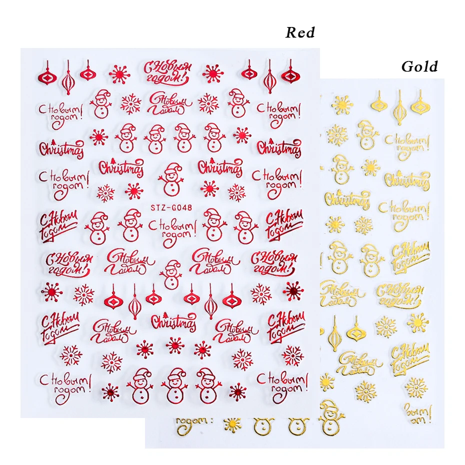 1 шт. Рождественская наклейка для ногтей 3D красные золотые ползунки металлические буквы наклейки Олень Снежинка обертывания Сделай Сам дизайн ногтей BESTZG041-049