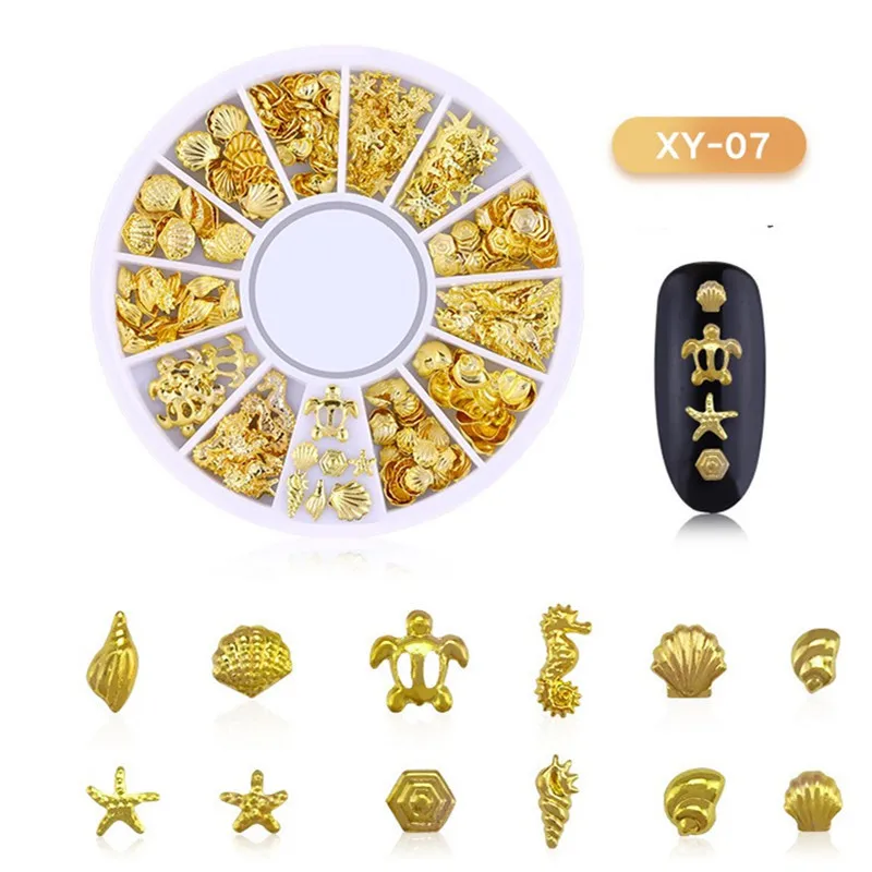 XY-07 1 колесо золотые заклепки шипы для ногтей 3D дизайн ногтей украшения геометрический круг Луна Звезда Круглый треугольник смешанные аксессуары для маникюра DIY - Цвет: XY-07