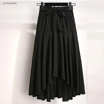 

Black Green Irregular Plus Size Summer Woman Pleated Skirts Fashion High Waist Ladies Elegant Midi Skirt Femme