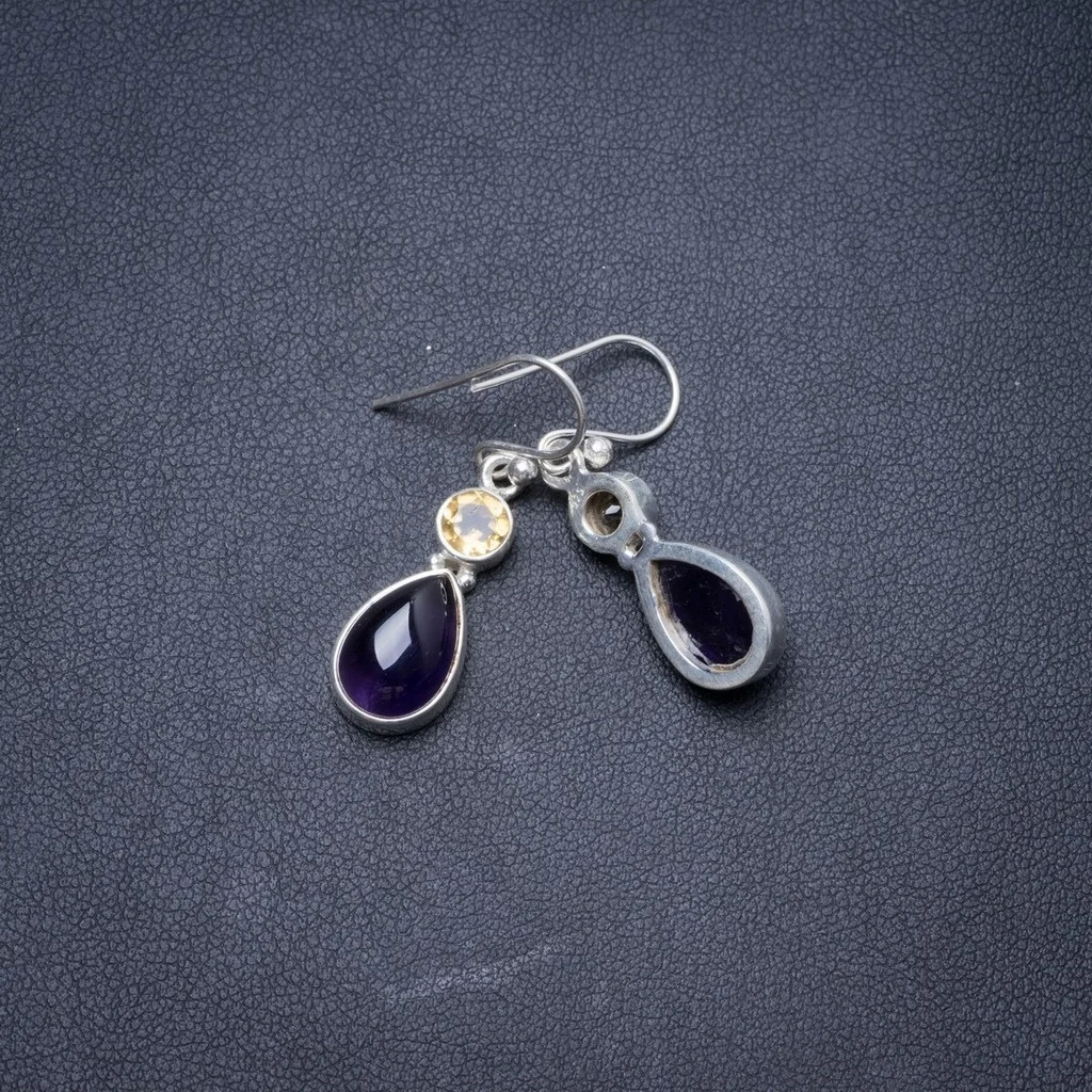 

Natural Amethyst and Citrine Handmade Unique 925 Sterling Silver Earrings 1.25" Y3340