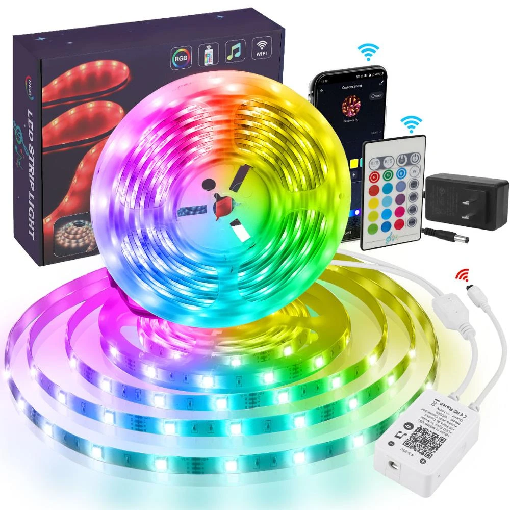 us 10 24 35 off 5m rgb led strip lights set wifi app music sync control 5050 smart led tape lights 10m work for alexa google echo for bar home led