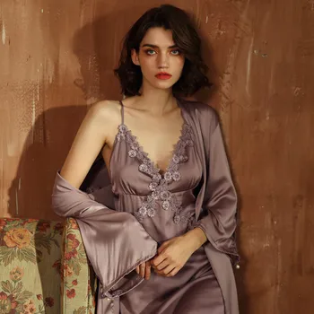 

Superfine Sexy Pajamas Silk Women Satin Sleeping Dress Home Robe Pyjama Dress Wedding Night Lingerie Nightdresses Kimono Sleep