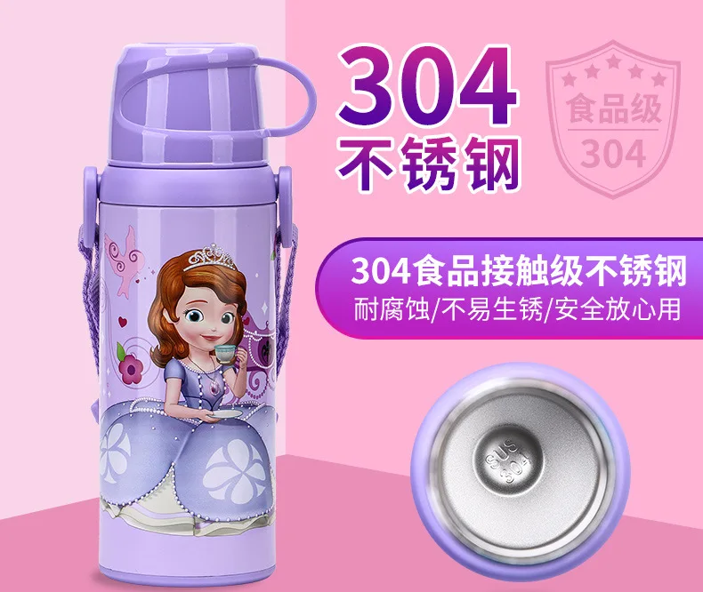500 мл детский термос, бутылка для воды, чашка с 2 крышками Микки Минни, детский школьный чайник соломка из нержавеющей стали, Термочашка
