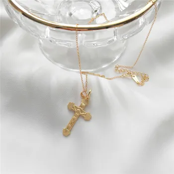 

POFUNUO Real 925 Sterling Silver Minimalist Gold Color Cross Pendant Neckalce Religious Style Women Simple Fine Jewelry Necklace